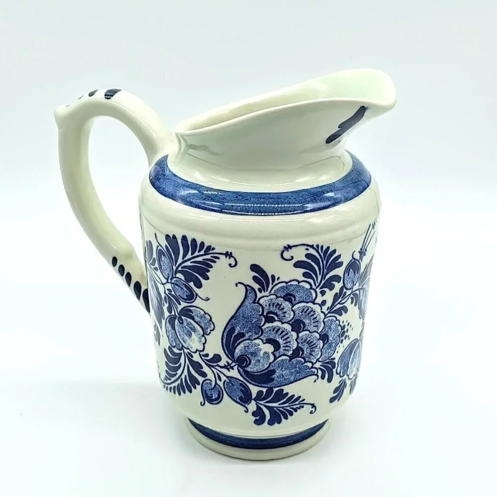 Vintage Delft Blue Distel Hand Painted Holland Ceramic Pitcher